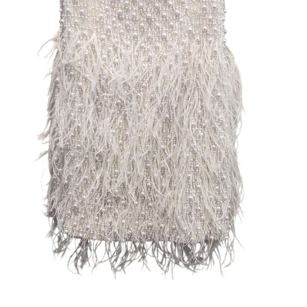 Nadine Merabi Carrie White Beaded Feather Cocktail Dress Size 12/XL - Picture 6 of 16